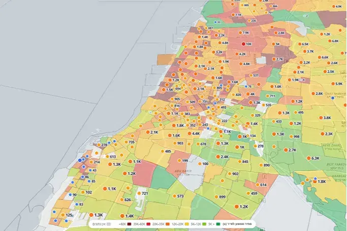 מפת חום של מחירי הקרקע בתל אביב