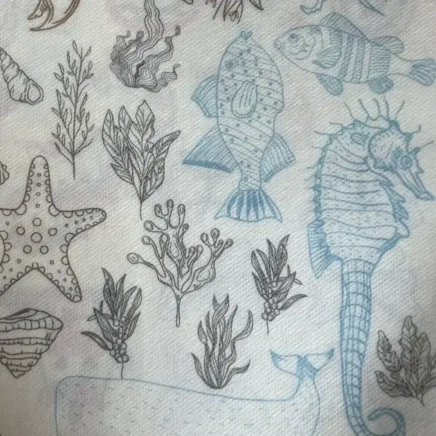 דף רקמה עם חיות וצמחי ים
